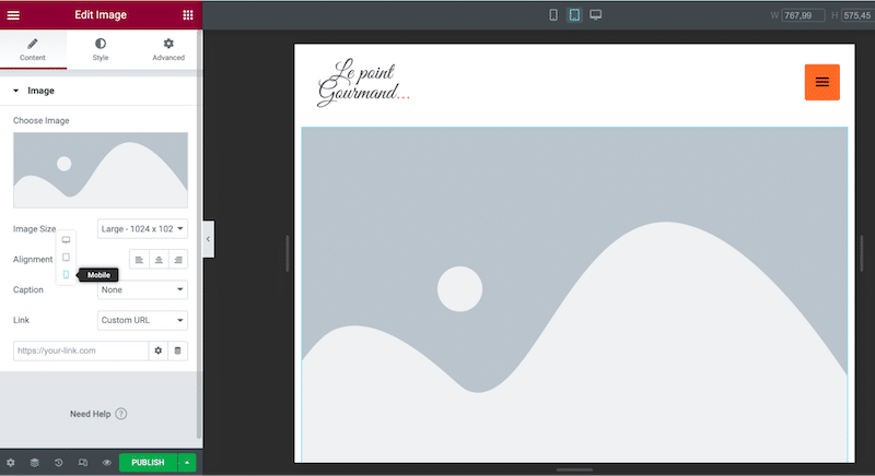Example of Elementor that lets you choose and resize your image according to the device - Source: Elementor page builder