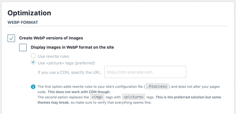 Imagify - automatically converts your images to WebP format in your WordPress dashboard.