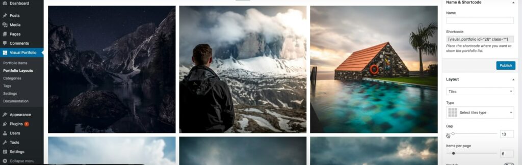 A 3-by-3 Tiles portfolio layout in Visual Portfolio