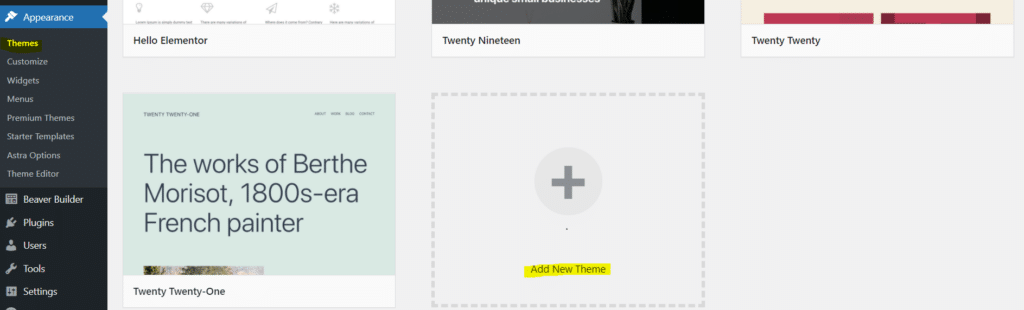 The Themes dashboard in WordPress
