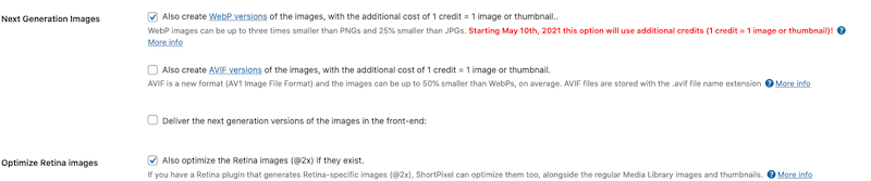 WebP option and compression at 85% - Source: ShortPixel