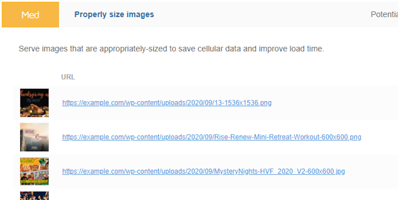 Properly size images audit - Source: GTmetrix