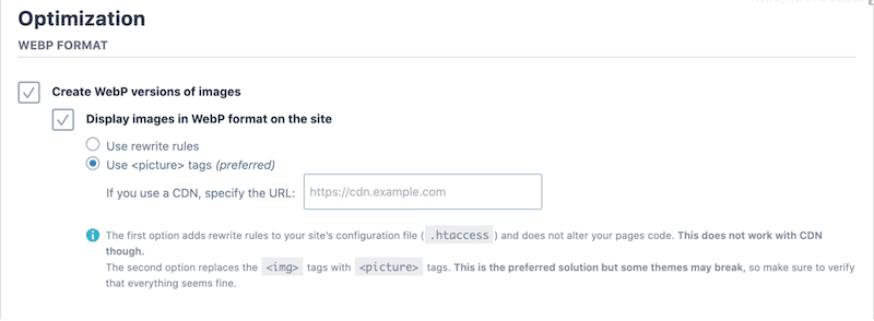 WebP conversion feature - Source: Imagify