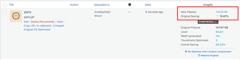 GIF Smart compression and WebP conversion with Imagify - Source: Imagify