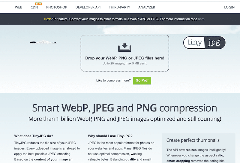 Compressing images with TinyJPGSource: TinyJPG