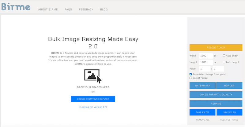 Resizing images in bulk - Source: BIRME