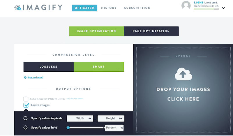 Resizing images in one click - Source: Imagify