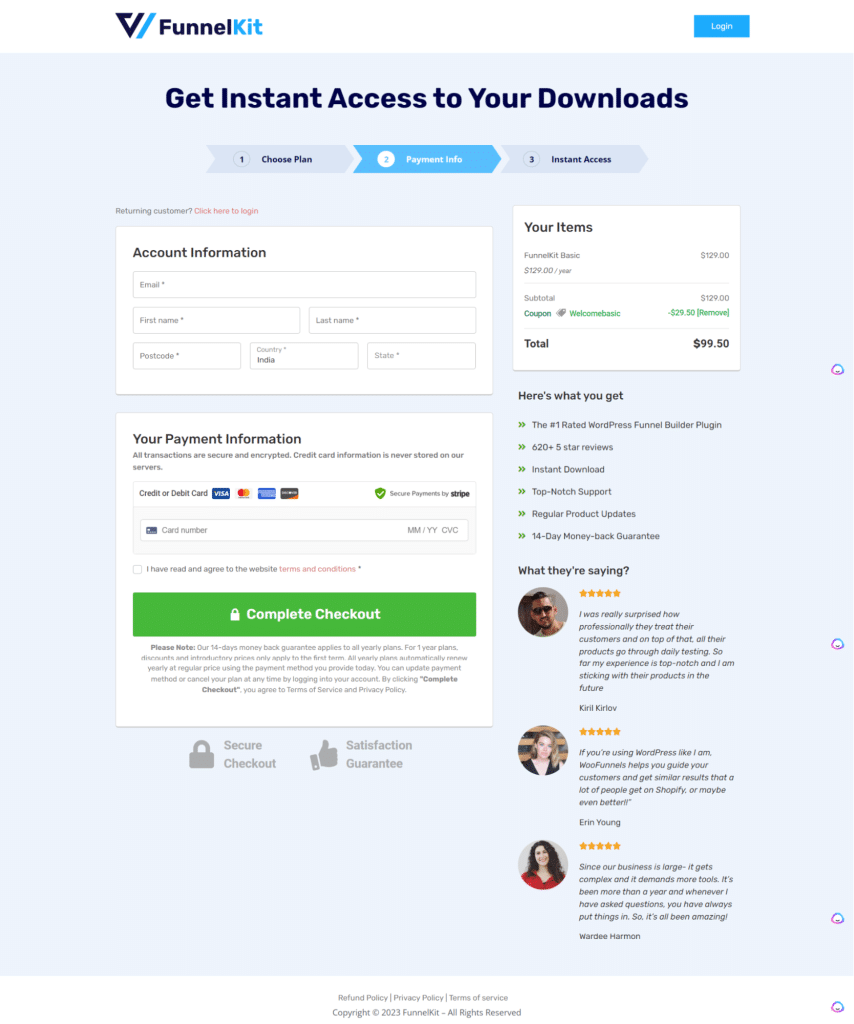 FunnelKit checkout page using brand colors consistently (Source)