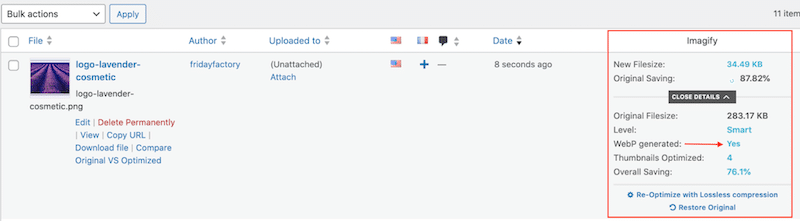 Smart optimization and WebP conversion of my logo - Source: Imagify