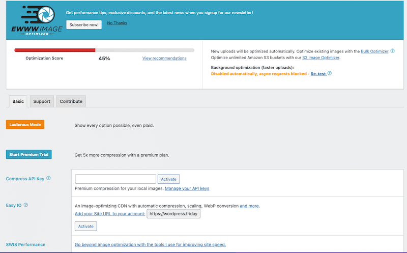 Ewww interface - Source: EWWW Image Optimizer