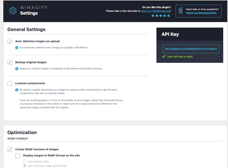 Imagify’s interface and options - Source: Imagify’s WordPress admin