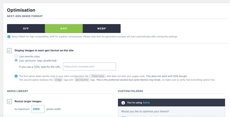 AVIF and WebP conversion - Source: Imagify