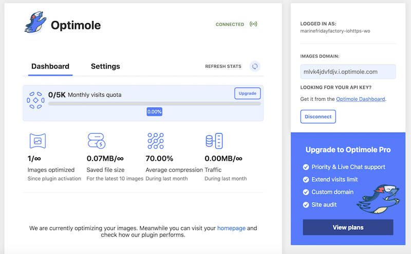 WordPress dashboard tab - Source: Optimole