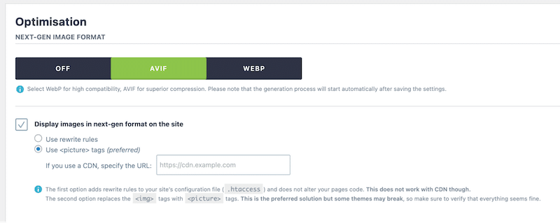 AVIF and WebP conversion  - Source: Imagify