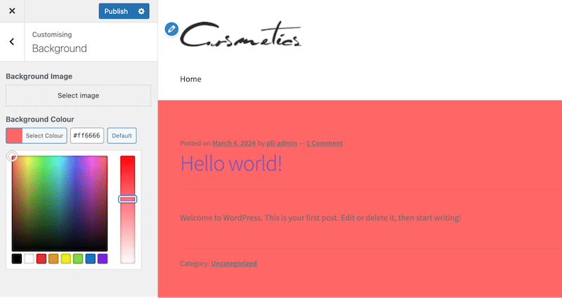 Background color changed - Source: The WordPress admin