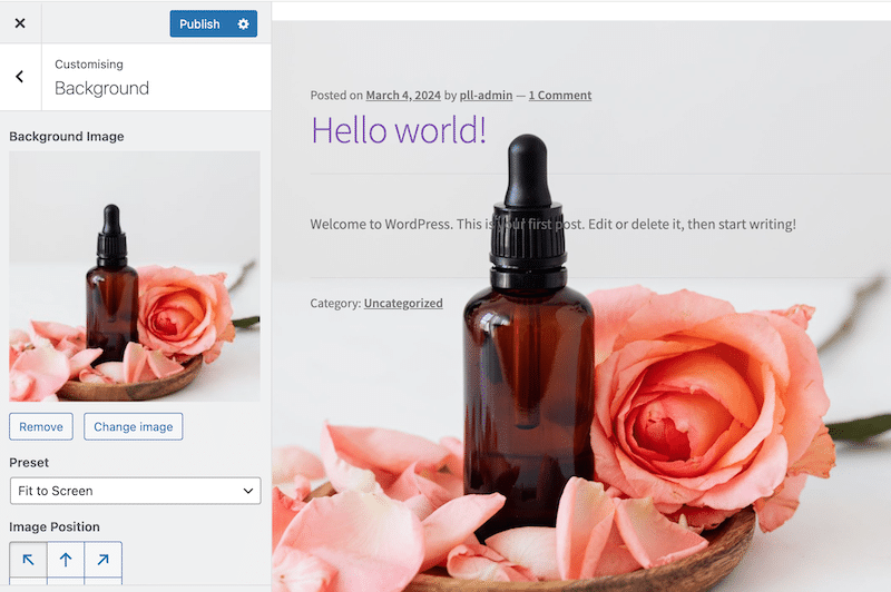 Background image changed - Source: The WordPress admin