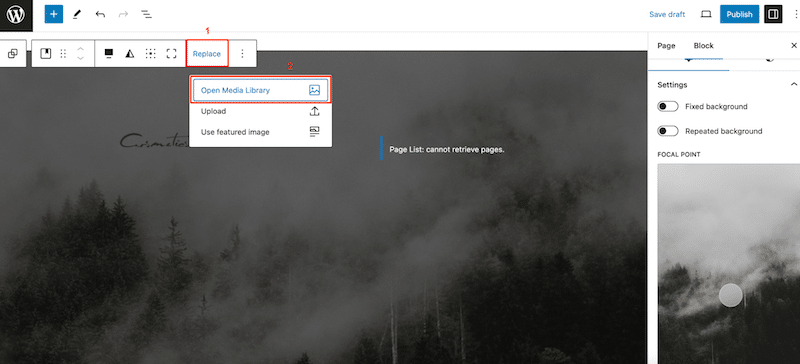 Opening the media library - Source: The WordPress admin