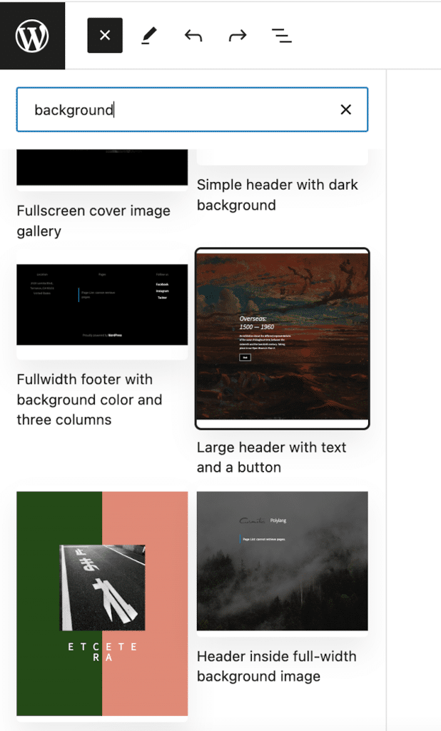 The background pattern field - Source: The WordPress admin